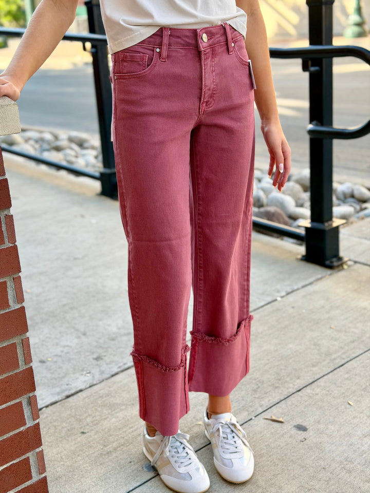 RISEN: WIDE CUFF CROP JEAN- RUST