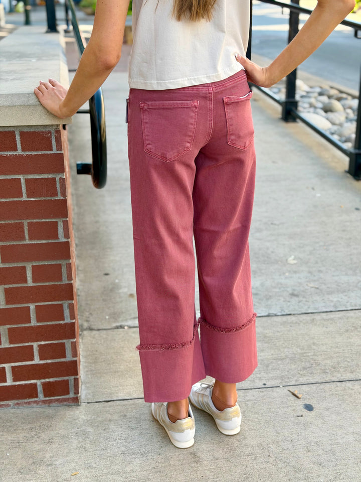 RISEN: WIDE CUFF CROP JEAN- RUST