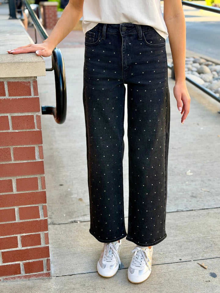 BLACK HIGHRISE RHINESTONE VINTAGE STRAIGHT JEAN