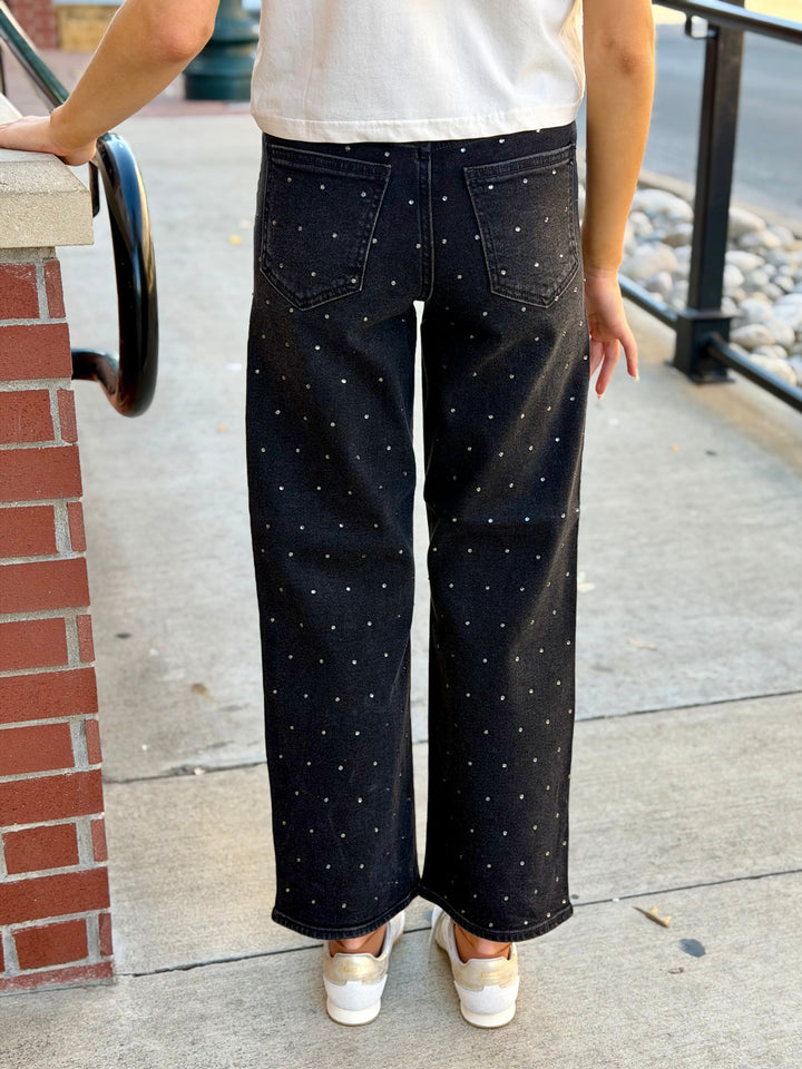 BLACK HIGHRISE RHINESTONE VINTAGE STRAIGHT JEAN