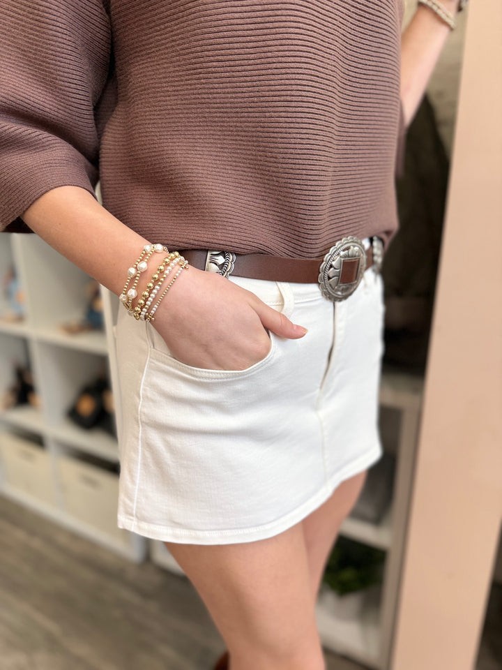 MARINA WASHED WHITE DENIM SKORT