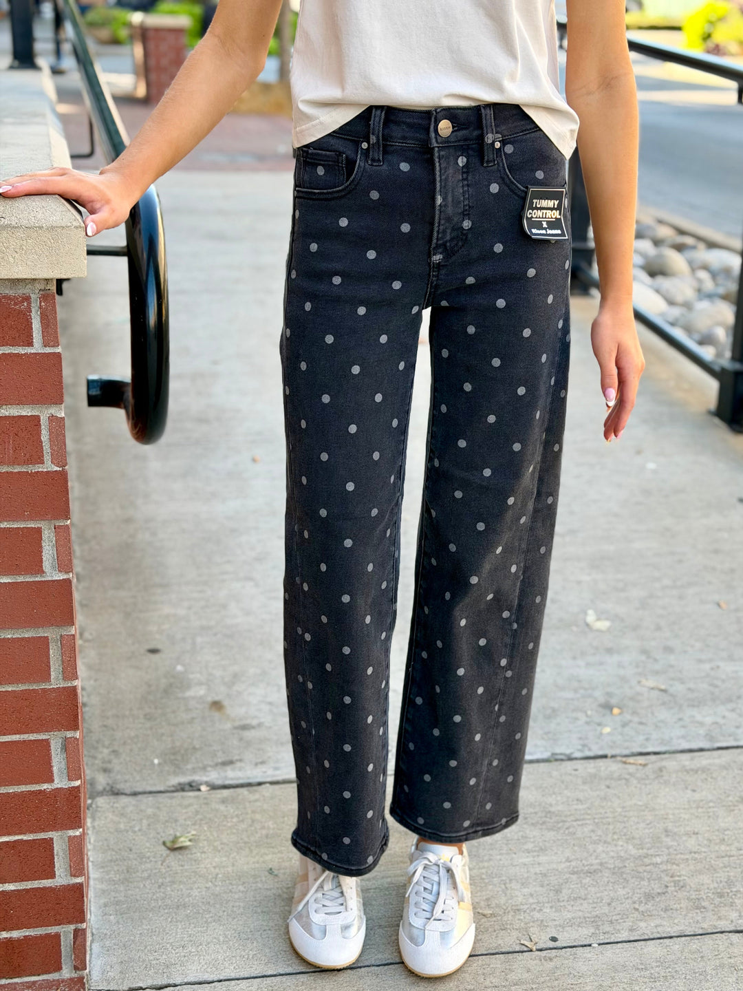 RISEN: GREY POLKA DOT STRAIGHT LEG JEAN