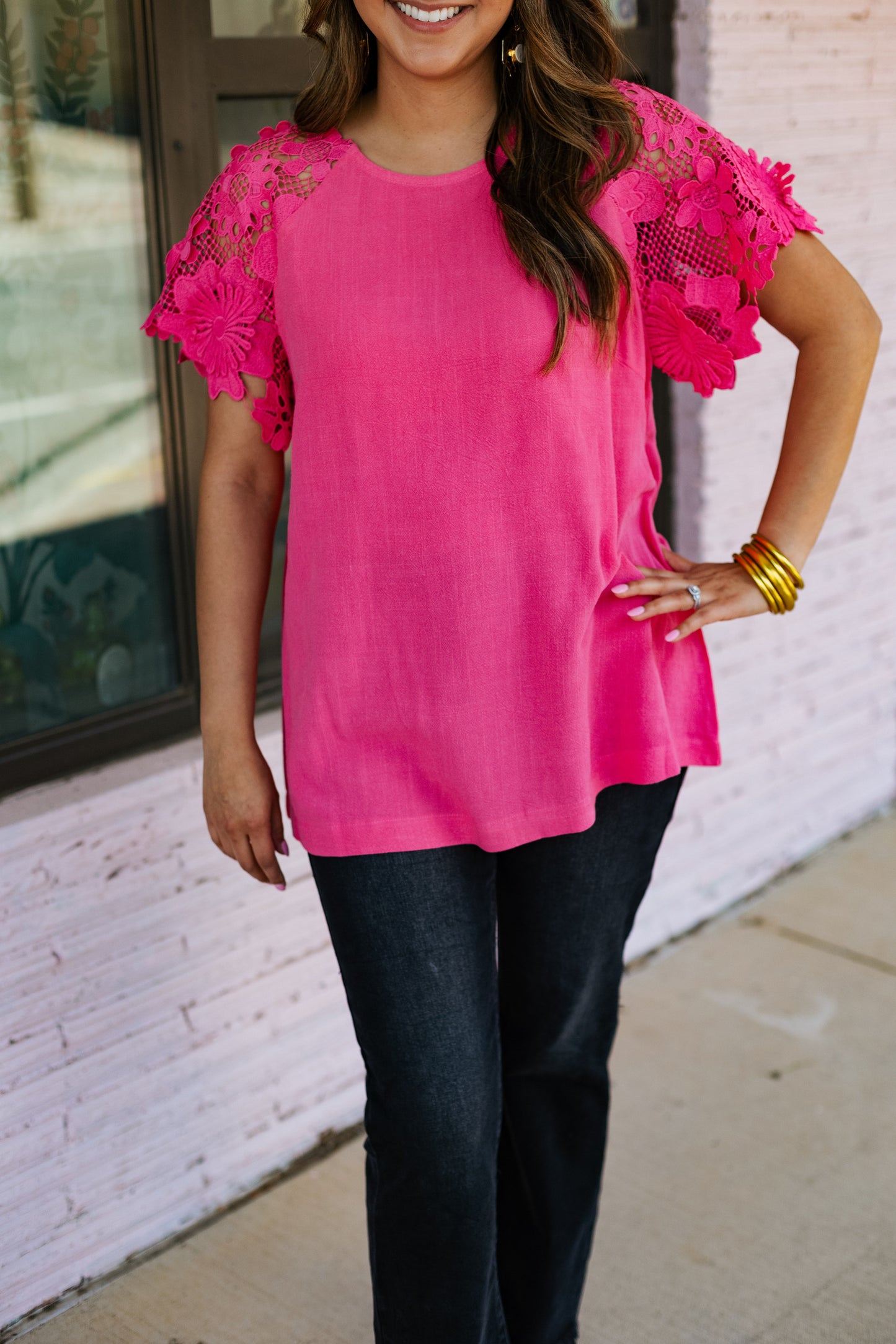 HIBISCUS LACE SLEEVE TOP