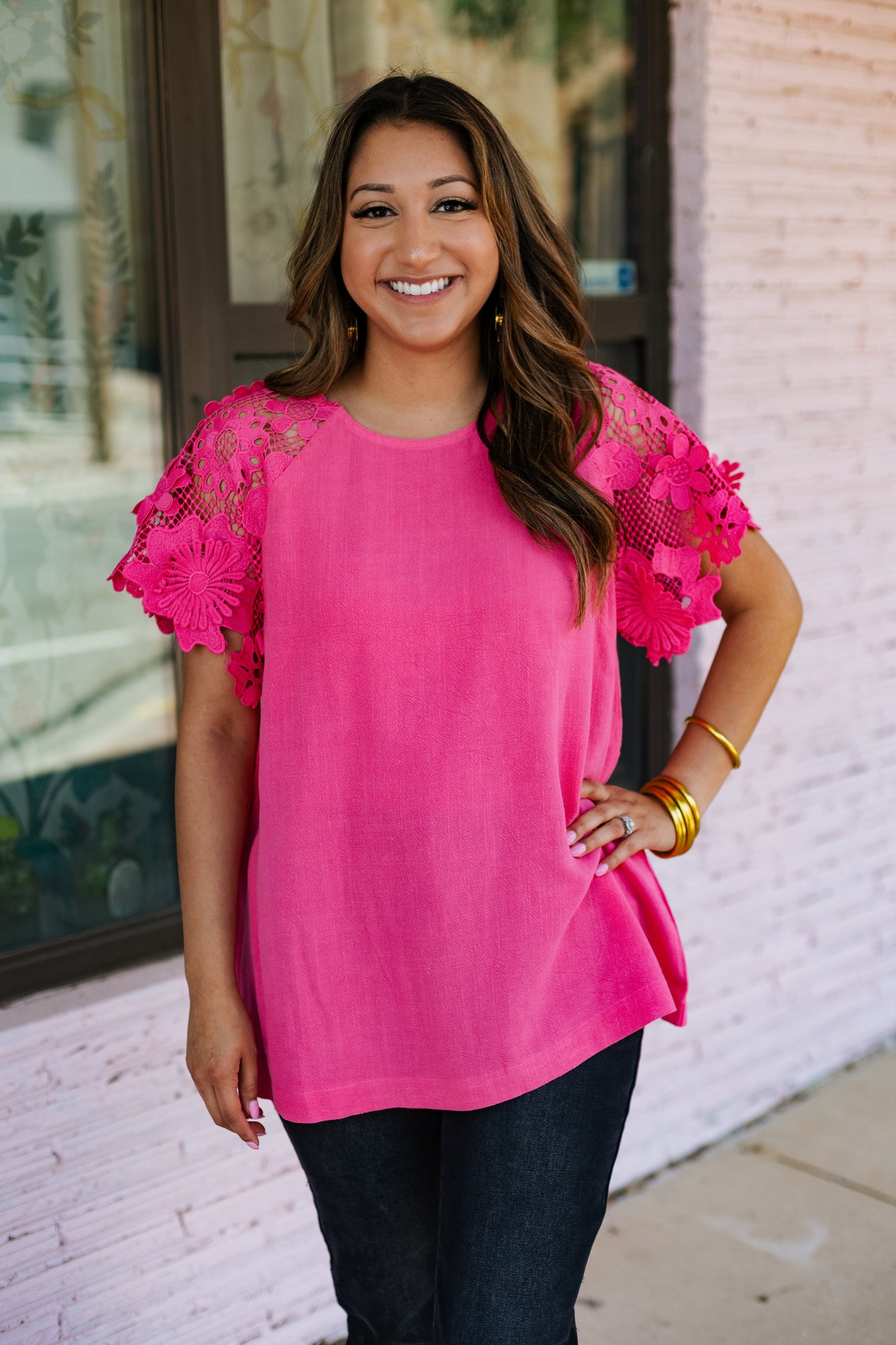 HIBISCUS LACE SLEEVE TOP