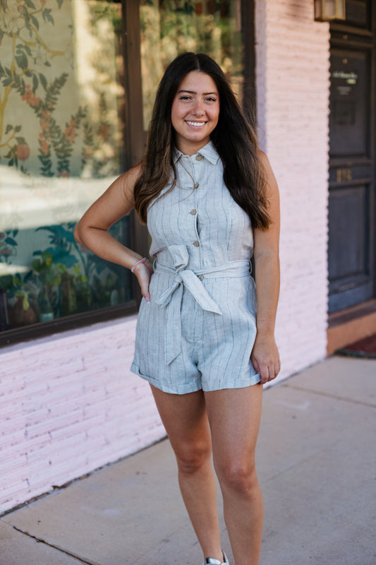 NEUTRAL STRIPE LINEN ROMPER