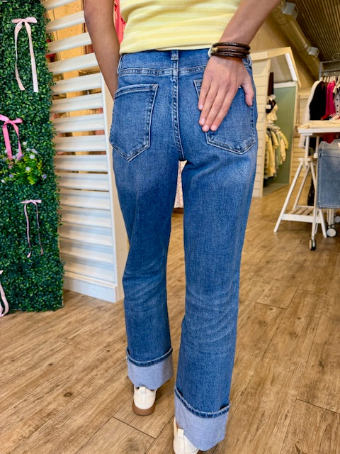 HIGHRISE CUFFED ANKLE STRAIGHT LEG JEAN