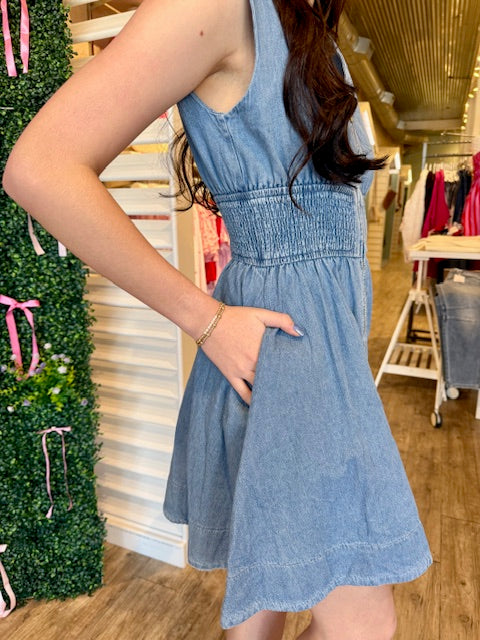 LILAH MEDIUM DENIM ZIP UP MINI DRESS