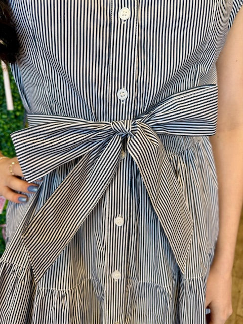 SAILOR STRIPED WAIST TIE MINI DRESS