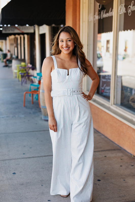 PINSTRIPE CORSET JUMPSUIT