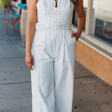 PINSTRIPE CORSET JUMPSUIT