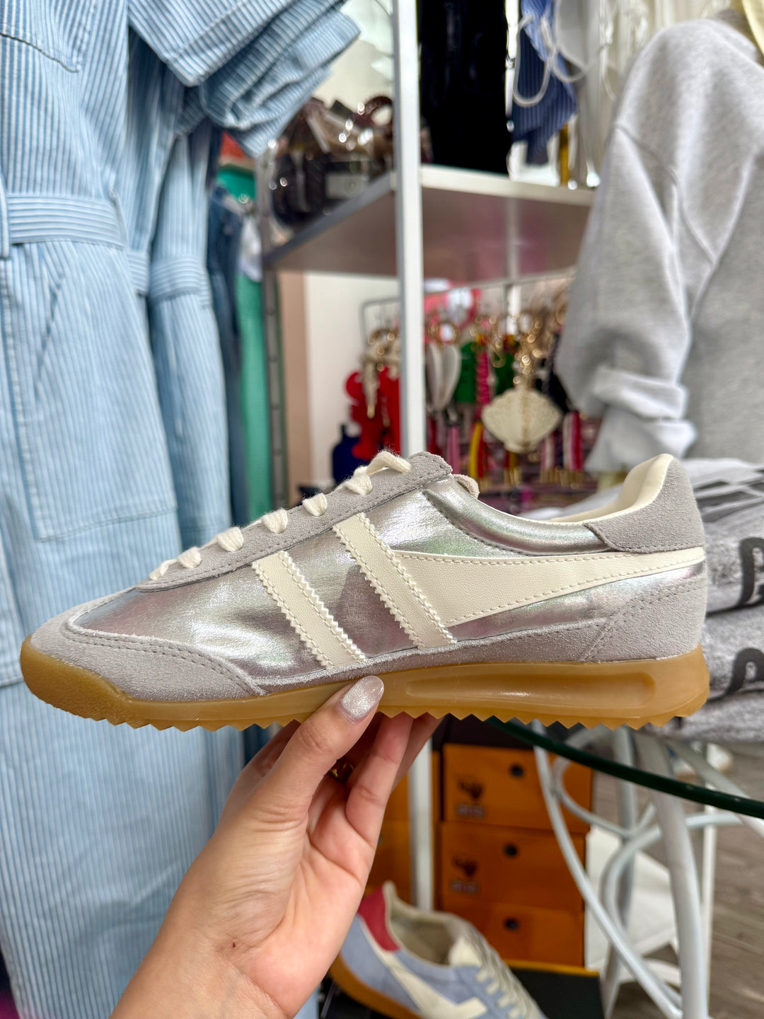 GOLA CLASSICS FIREFLY METALLIC SNEAKER-SILVER/OFF WHITE