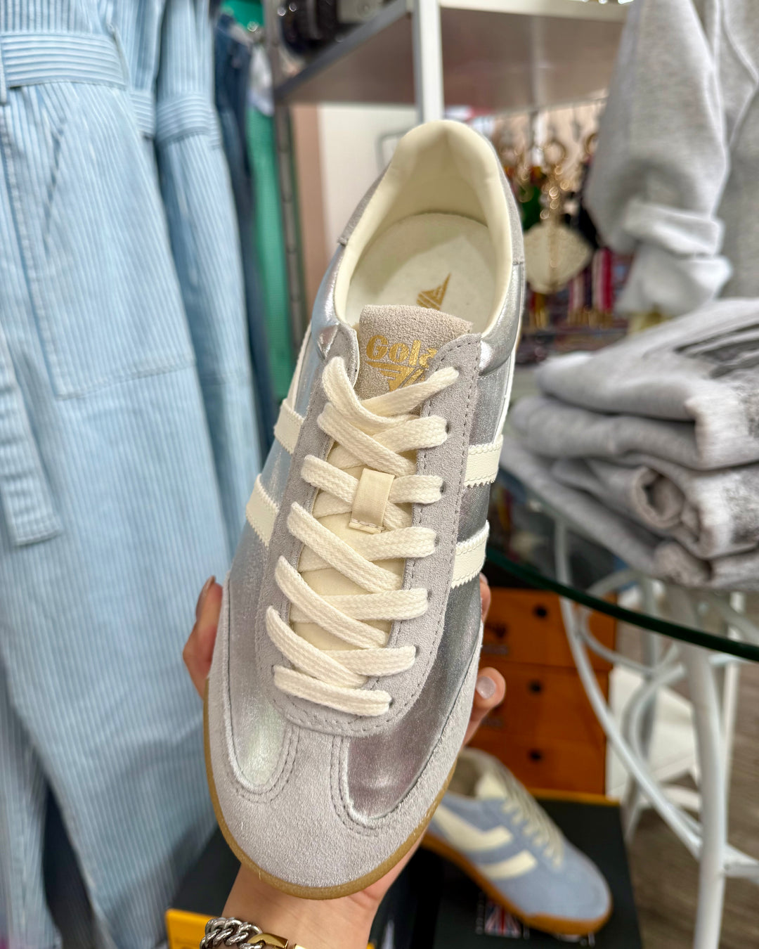 GOLA CLASSICS FIREFLY METALLIC SNEAKER-SILVER/OFF WHITE