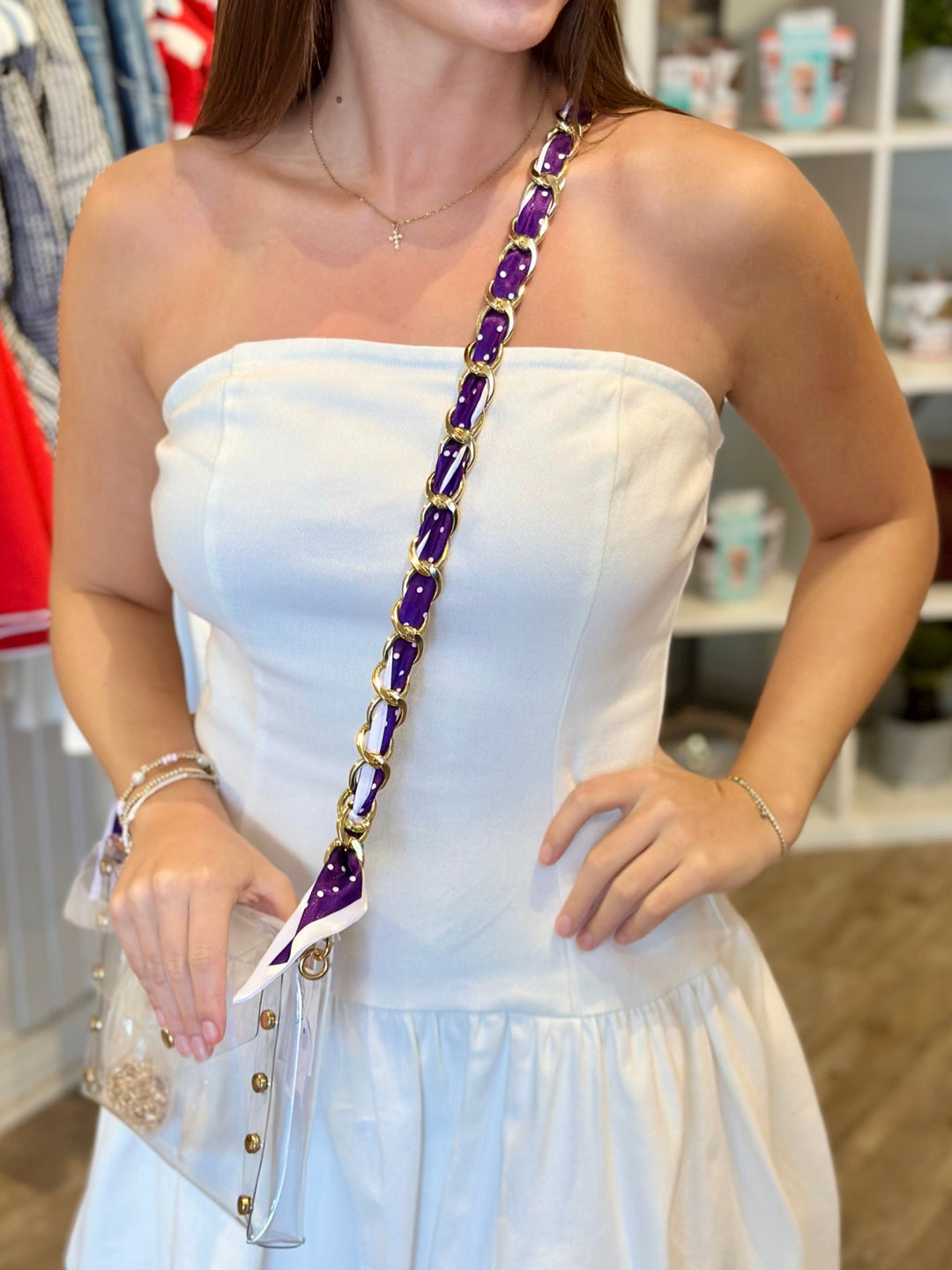 SCARF CHAIN GAMEDAY PURSE STRAP: PURPLE