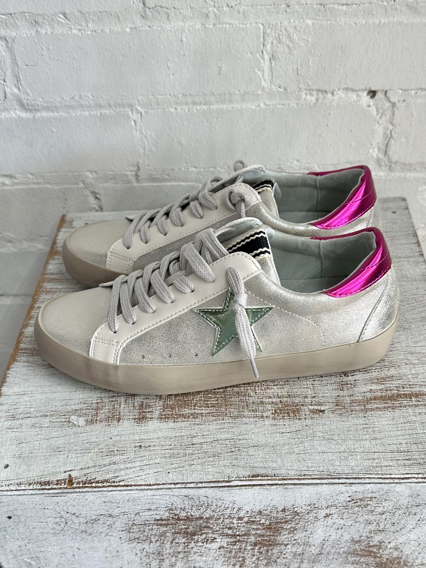 The Paula Sneaker: Silver Distressed