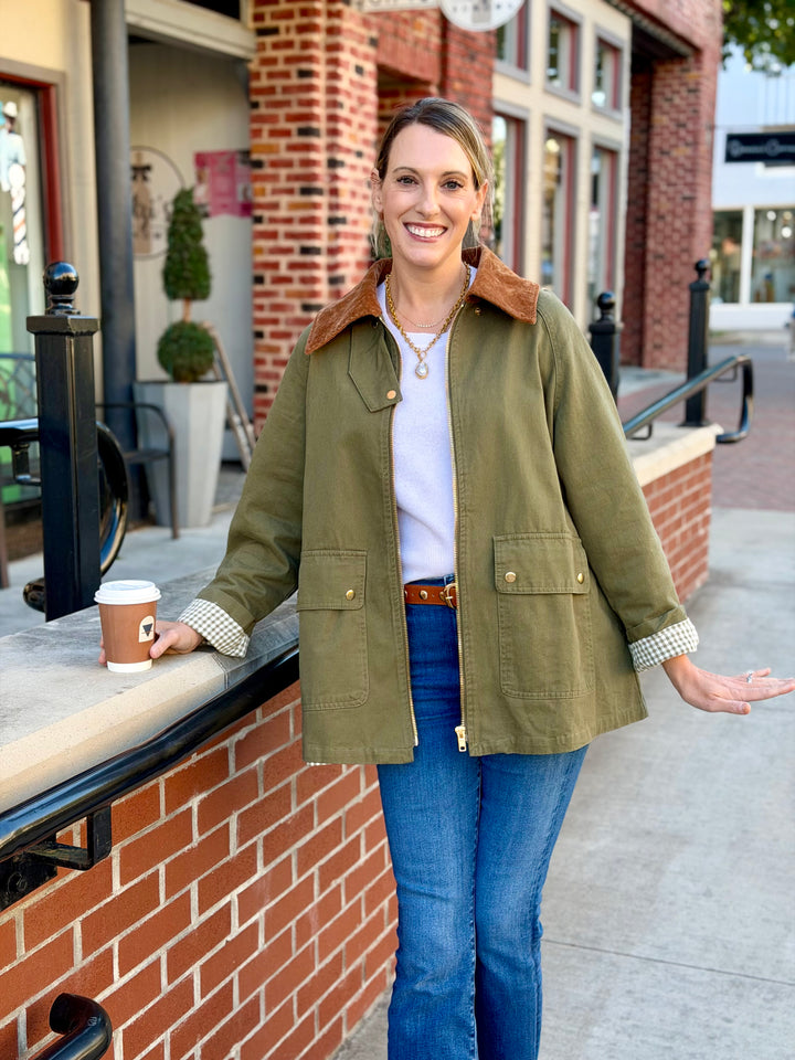 OLIVE BARN JACKET WITH CORDUROY COLLAR