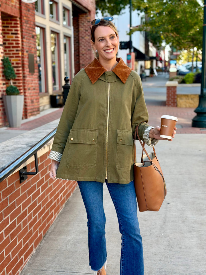 OLIVE BARN JACKET WITH CORDUROY COLLAR