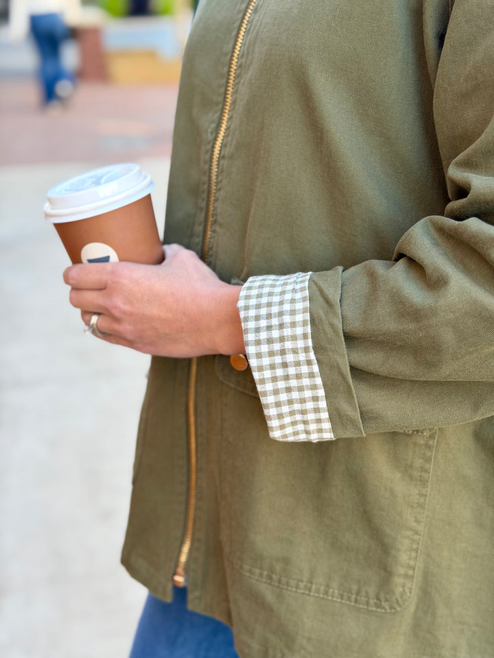 OLIVE BARN JACKET WITH CORDUROY COLLAR