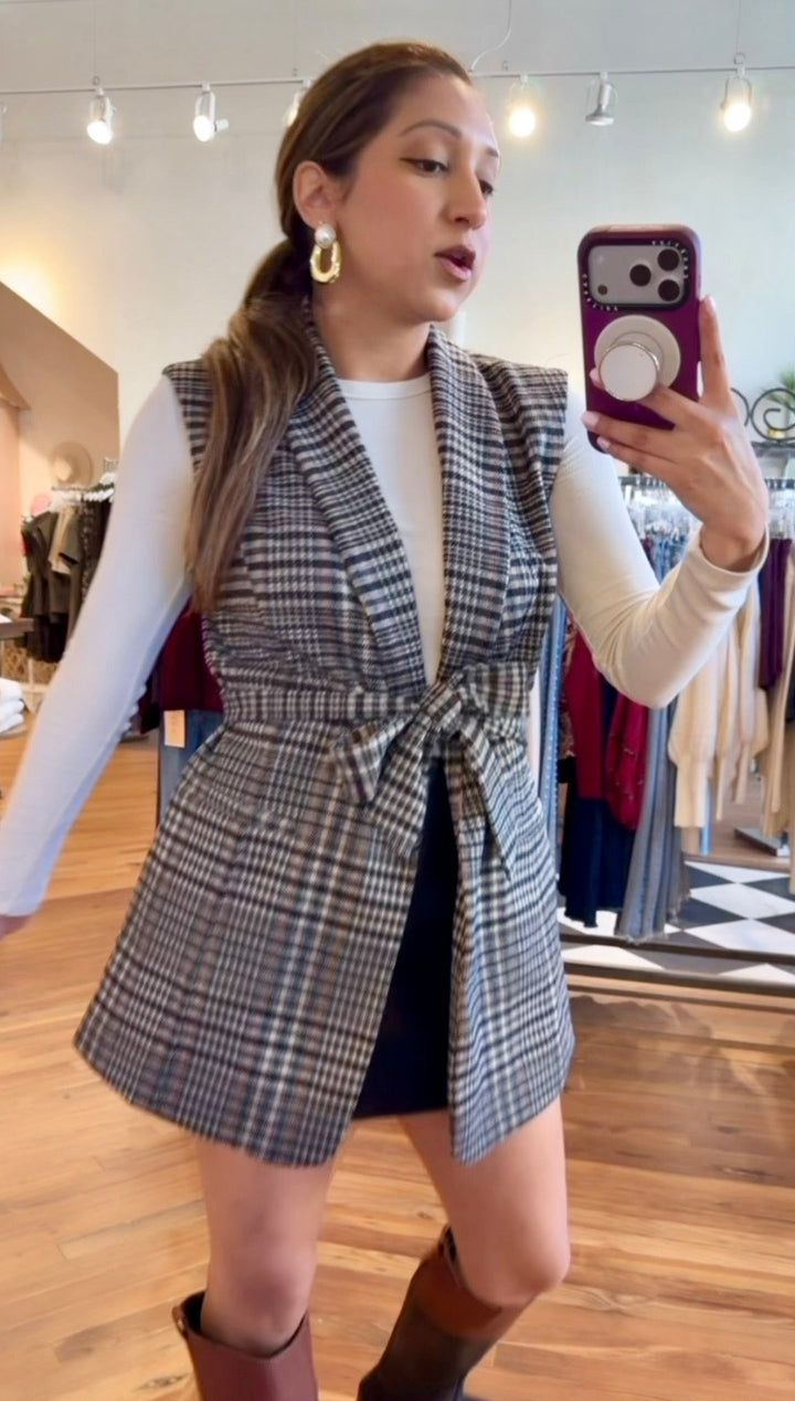 PLAID WRAP VEST