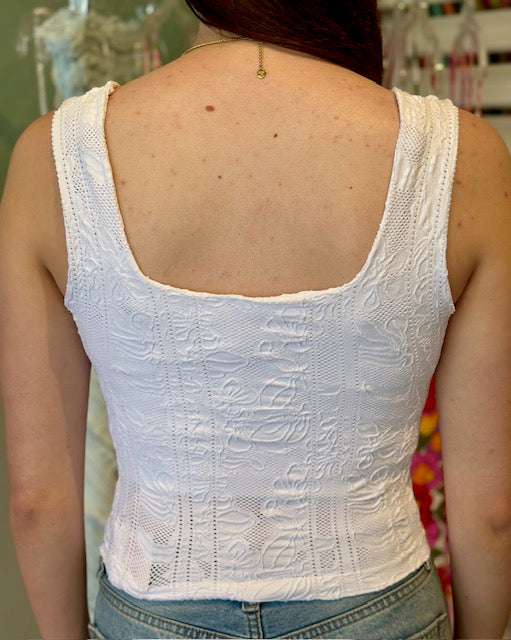NIKIBIKI: DOUBLE LACE SQUARE CROP TOP - WHITE