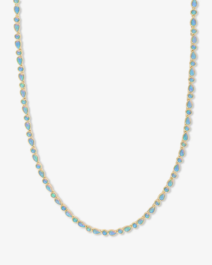 MELINDA MARIA: ISLA TENNIS NECKLACE- GOLD BLUE OPAL