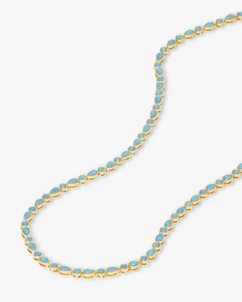 MELINDA MARIA: ISLA TENNIS NECKLACE- GOLD BLUE OPAL