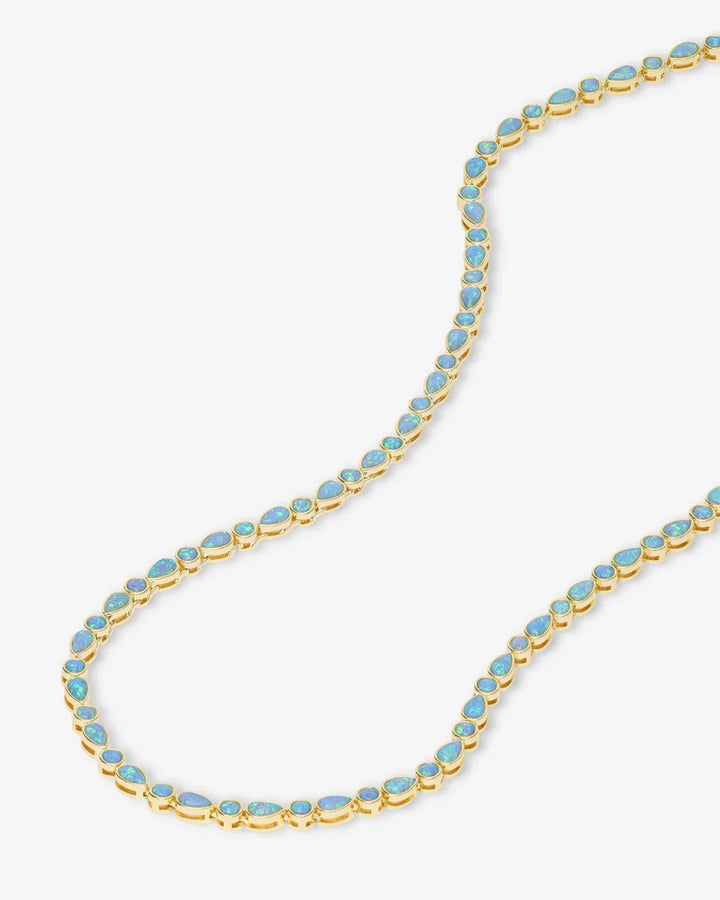MELINDA MARIA: ISLA TENNIS NECKLACE- GOLD BLUE OPAL