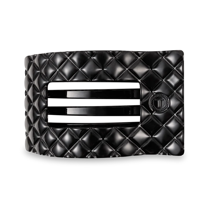 TELETIES: QUILTED LARGE FLAT RECTANGLE CLIP- JET BLACK