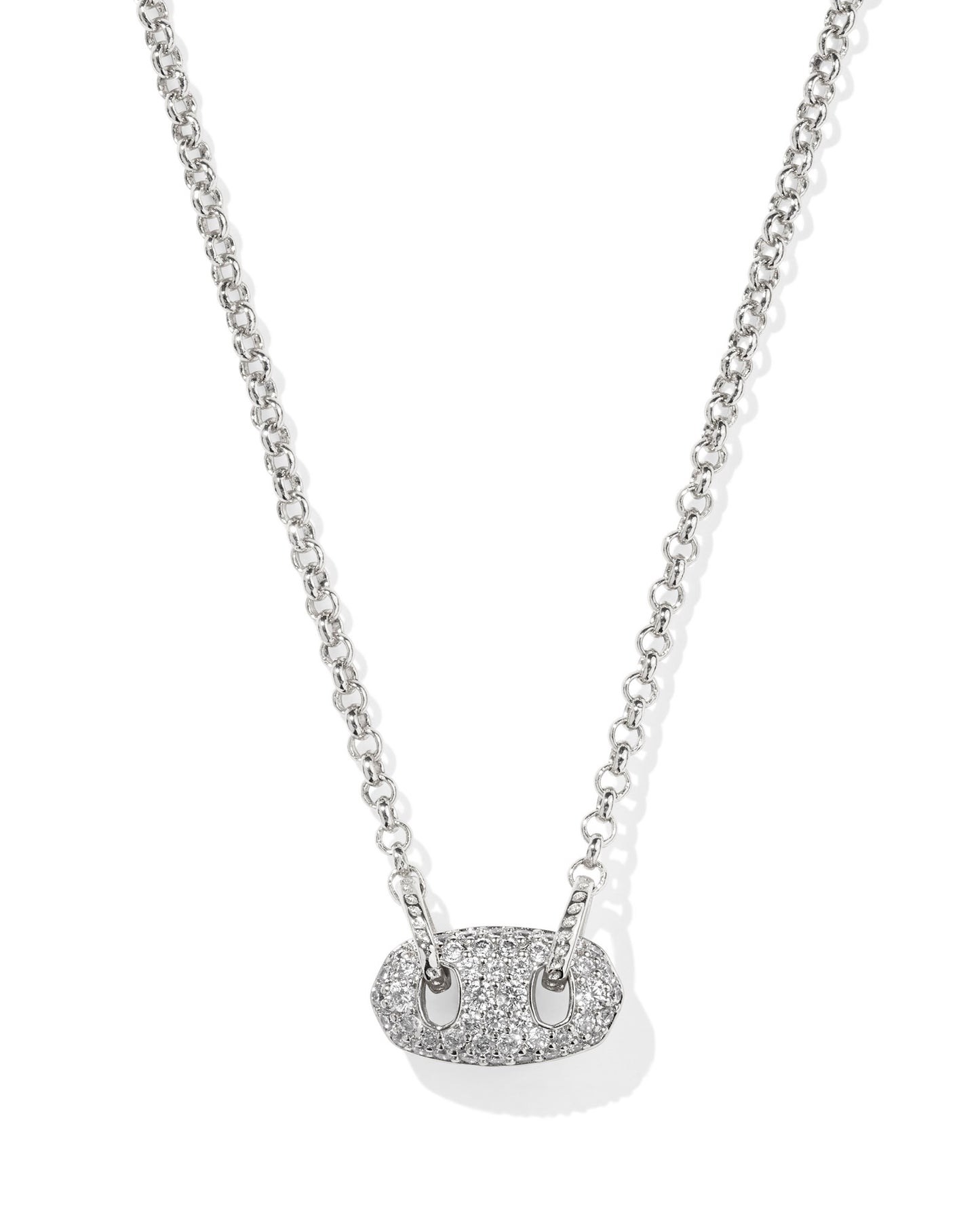 KENDRA SCOTT: BAILEY PAVE PENDANT NECKLACE RHODIUM