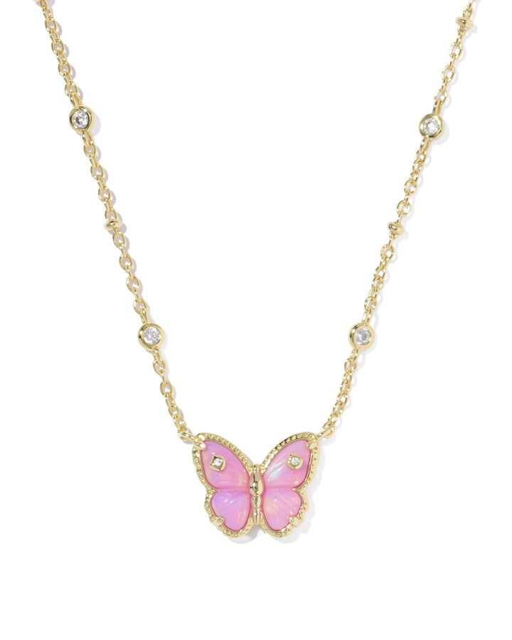 KENDRA SCOTT: GOLD/PINK CAILEY BUTTERFLY NECKLACE