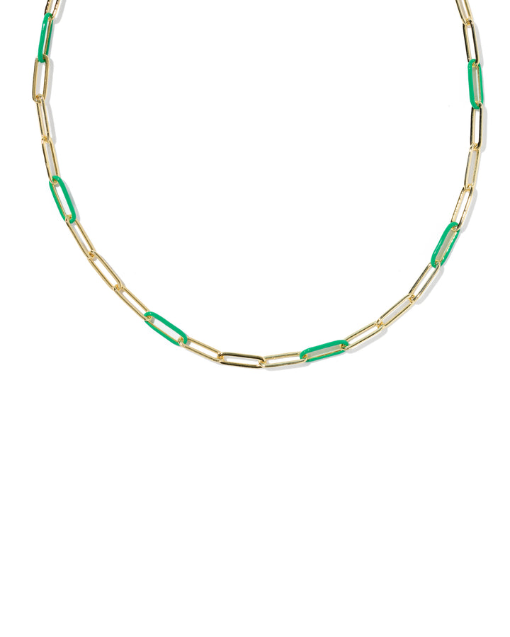 KENDRA SCOTT: COURTNEY ENAMEL PAPERCLIP NECKLACE - GREEN