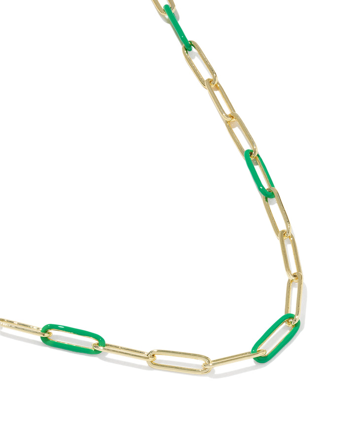 KENDRA SCOTT: COURTNEY ENAMEL PAPERCLIP NECKLACE - GREEN