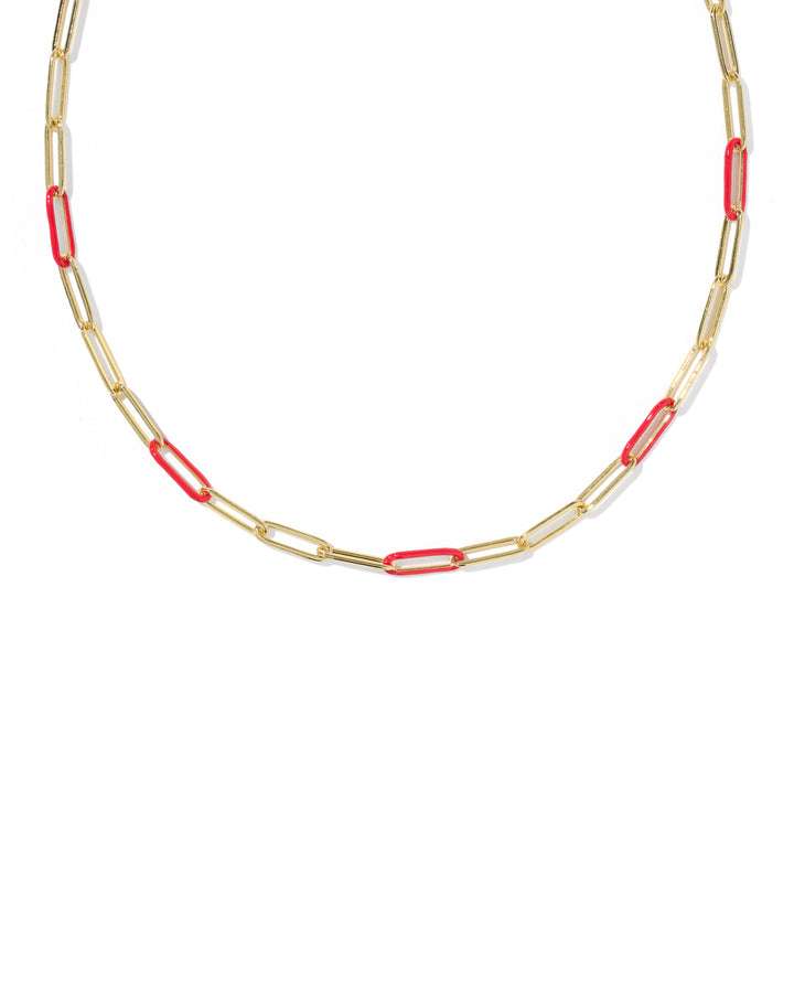 KENDRA SCOTT: COURTNEY ENAMEL PAPERCLIP NECKLACE - RED