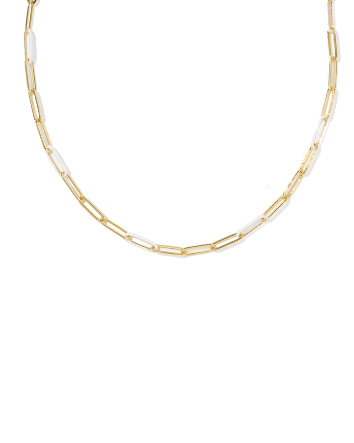 KENDRA SCOTT: COURTNEY ENAMEL PAPERCLIP NECKLACE - WHITE