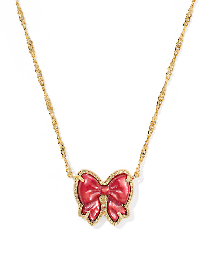 KENDRA SCOTT: HALEY BOW PENDANT NECKLACE-GOLD/ SCARLET MOP