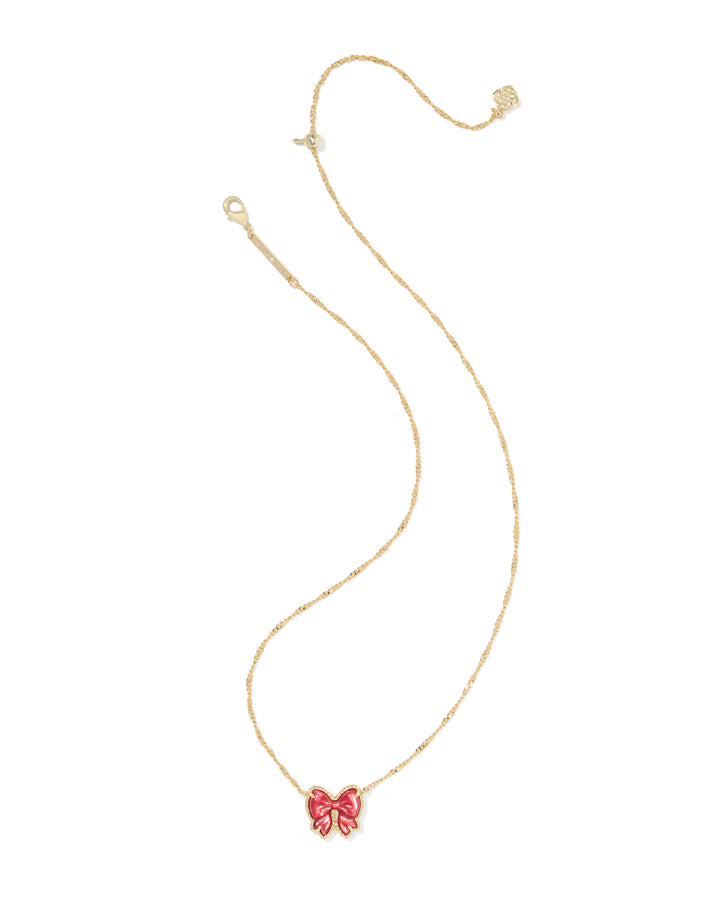 KENDRA SCOTT: HALEY BOW PENDANT NECKLACE-GOLD/ SCARLET MOP