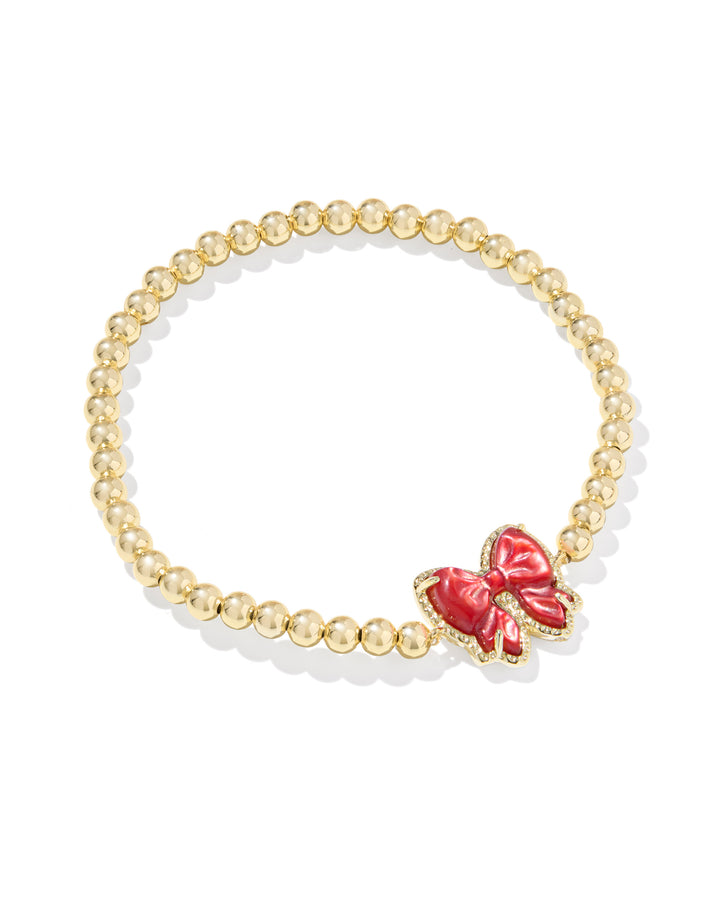 KENDRA SCOTT: HALEY BOW STRETCH BRACELET-GOLD/ SCARLET MOP