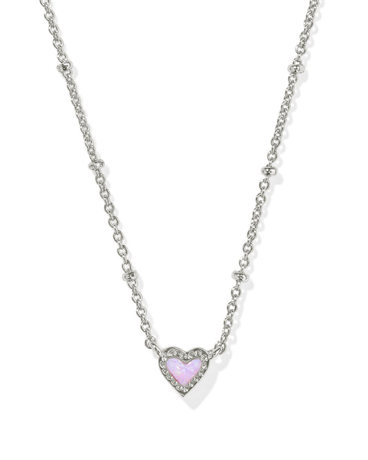 KENDRA SCOTT: MINI ARI HEART SATELLITE NECKLACE RHODIUM / BUBBLEGUM PINK OPAL