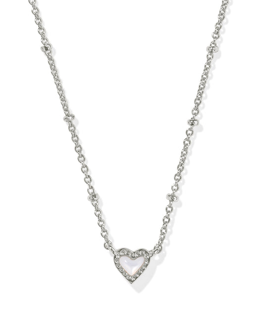 KENDRA SCOTT: MINI ARI HEART SATELLITE NECKLACE RHODIUM / IVORY MOP