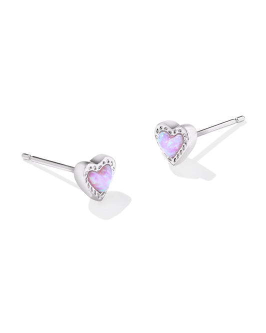 KENDRA SCOTT: MINI ARI HEART STUD RHODIUM / BUBBLEGUM PINK OPAL