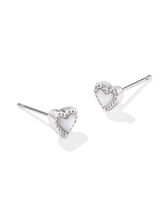 KENDRA SCOTT: MINI ARI HEART STUD RHODIUM / IVORY MOP