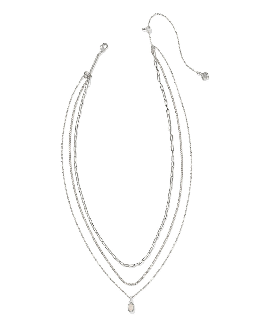 KENDRA SCOTT: RHODIUM / IRIDESCENT DRUSY MINI ELISA TRIPLE STRAND NECKLACE