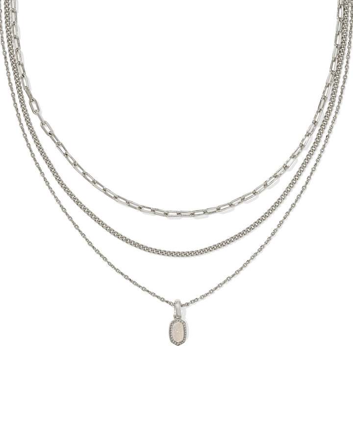 KENDRA SCOTT: RHODIUM / IRIDESCENT DRUSY MINI ELISA TRIPLE STRAND NECKLACE