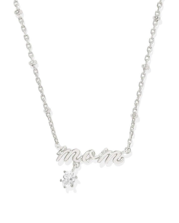 KENDRA SCOTT: MOM RHODIUM CRYSTAL PENDANT NECKLACE