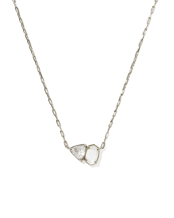 KENDRA SCOTT: TATUM PENDANT NECKLACE-RHODIUM/NEUTRAL MIX