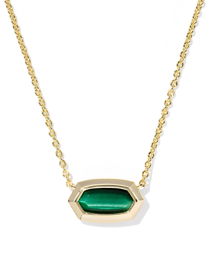 KENDRA SCOTT: GREEN TIGER'S EYE ELISA BEZEL PENDANT NECKLACE