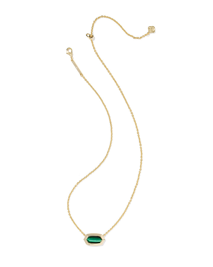 KENDRA SCOTT: GREEN TIGER'S EYE ELISA BEZEL PENDANT NECKLACE
