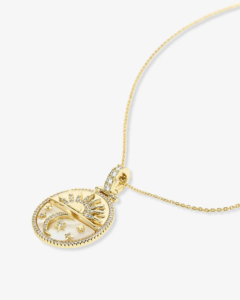 MELINDA MARIA: NEW BEGINNINGS MEDALLION NECKLACE- GOLD