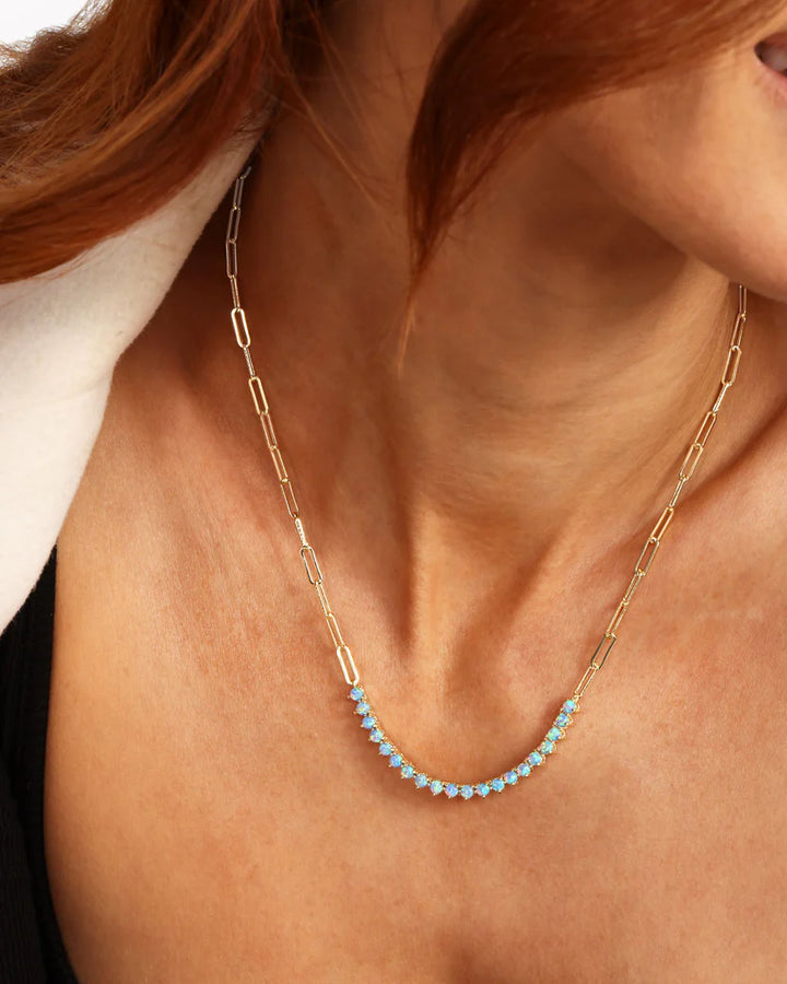 MELINDA MARIA: NOT YOUR BASIC SAMANTHA TENNIS NECKLACE- BLUE OPAL