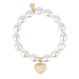 PEARL WHITE PAVE BEADED CHARM BRACELET