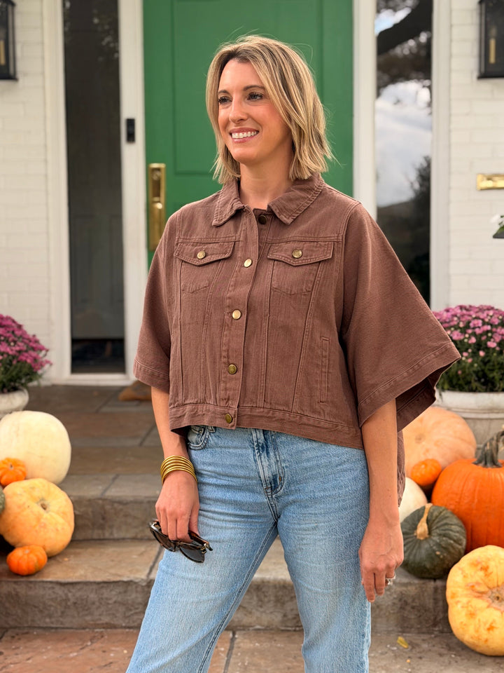 BROWN DENIM CAPE JACKET